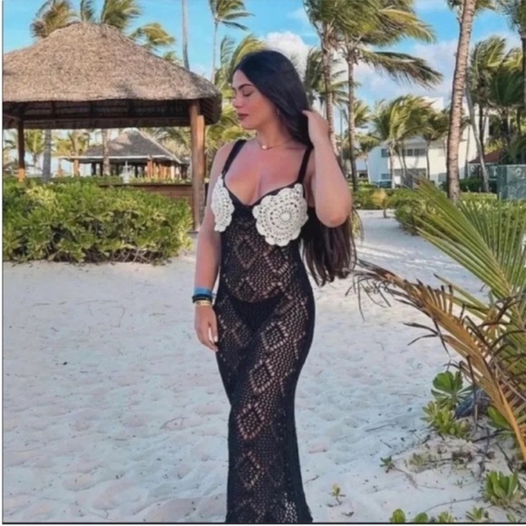 Zara Knit Flapper Midi Dress Black White Flower - Picture 4 of 10